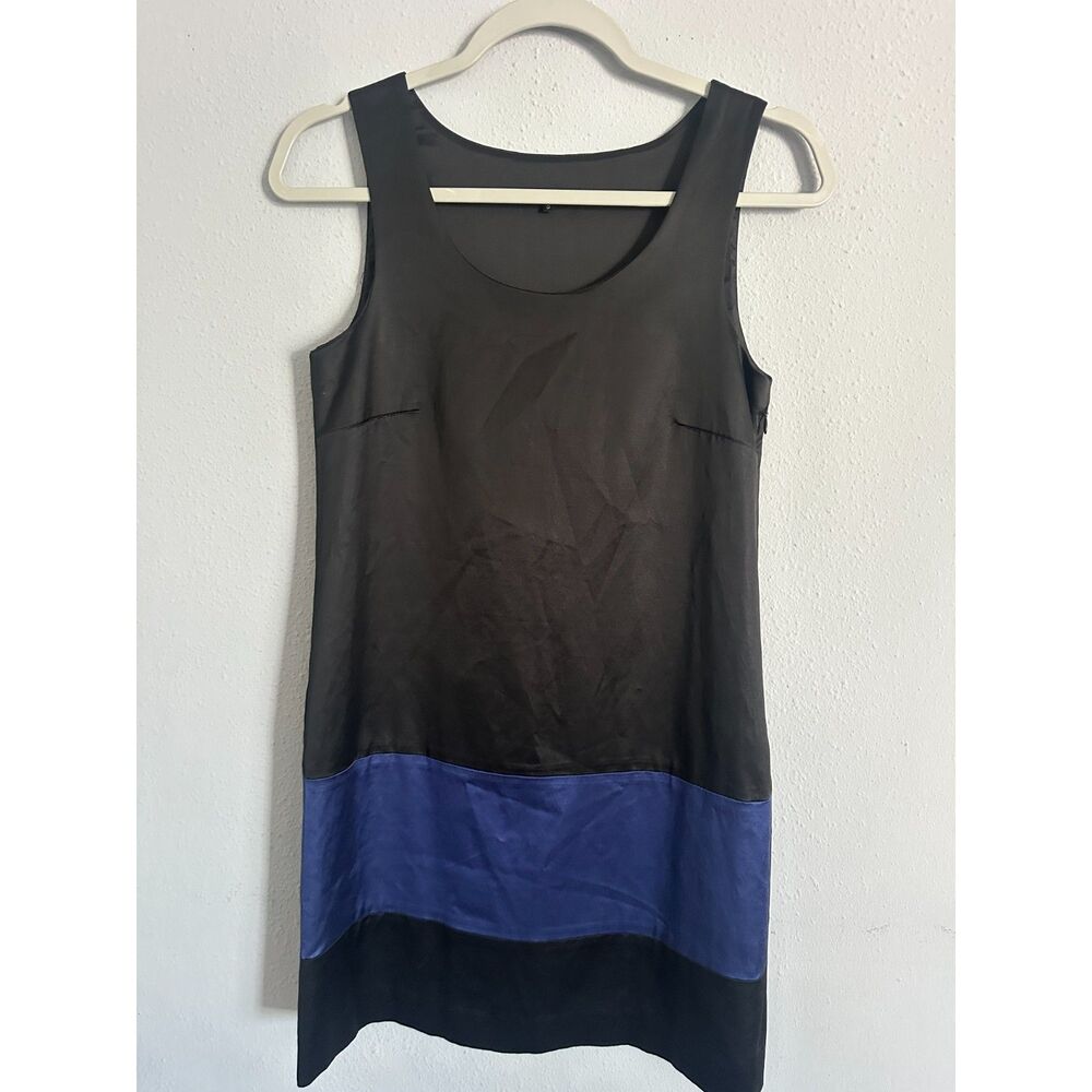 Theory Black Blue Colorblock Satin Mini Dress Women’s Size 0 Made in USA